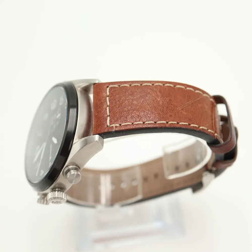 Michael Kors Hangar Mens 45mm Chronograph Watch Brown Leather MK7068 New Battery